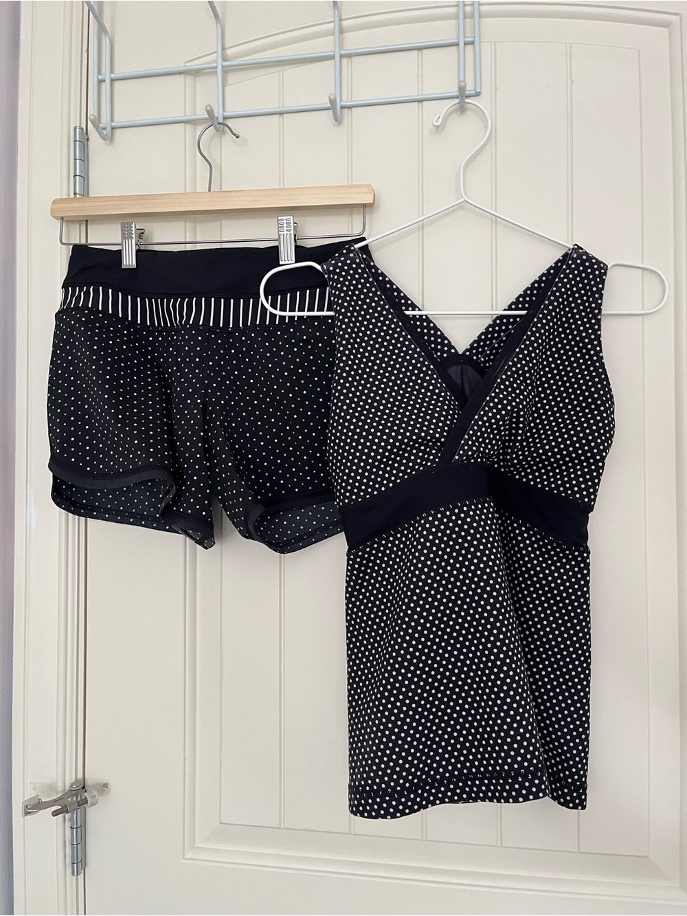 Lululemon navy blue polka dot tank top and shorts set